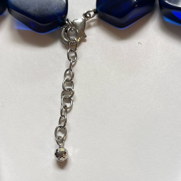 Vintage Deep Blue Multifaceted Chunky Necklace Signed Choker Necklace Cobalt - Picture 2 of 3